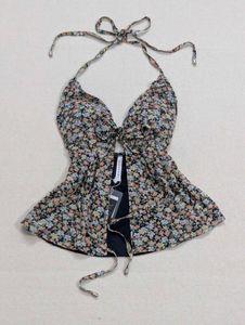 Y2K Backless Tie Up Knot Floral Halter Top