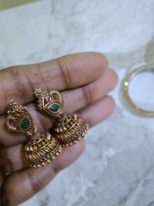 Antique Green Jhumka Earrings
