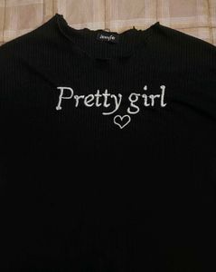 Cute Black "Pretty Girl" Ribbed Top