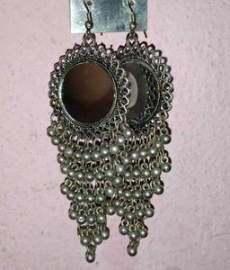 Oxidized Mirror Jhumka Earrings