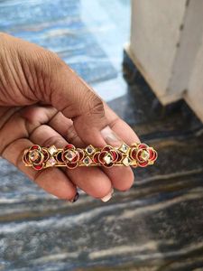 Elegant Red Flower kundan Hair Clip
