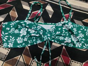 Green Floral Bikini Top