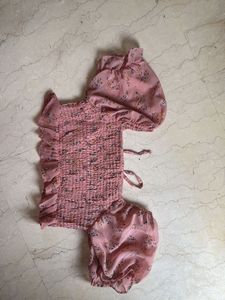 Pink Floral Smocked Crop Top