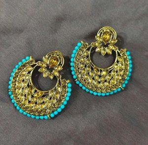 Blue Kundan Earrings n Tikka Set.
