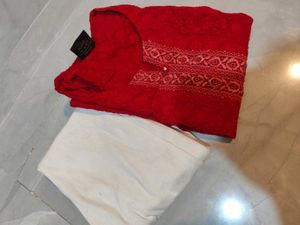Elegant Red Kurta with white Pants