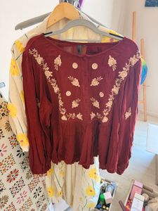 Maroon Embroidered Peplum Top