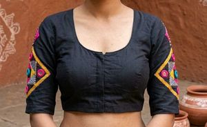 Embellished Black Cotton Blouse