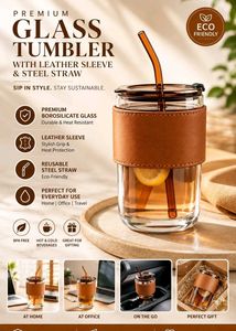 Premium Glass Tumbler with Leather Sleeve