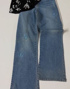 Whimsical Butterfly y2k Flare Jeans