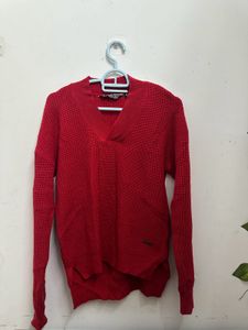 V-Neck Red Knit Sweater
