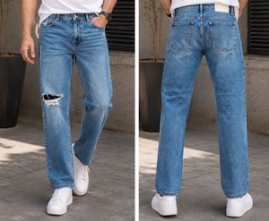 men’s classic blue denim straight fit jeans