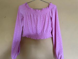 H&amp;MPink Smocked Off-Shoulder Crop Top