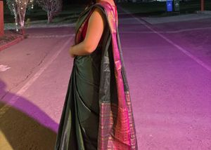 Elegant Dark Green Saree with Pink Blouse