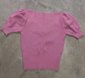 Puff Sleeve Button-Up Knit Top
