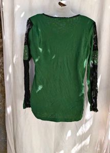 20164. Embellished Green Long Sleeve Top