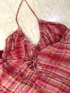 Pink Plaid Halter Top with Sequins