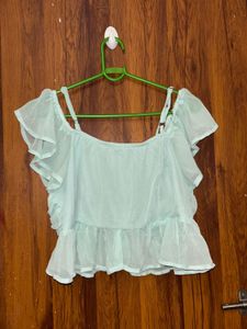 Light Blue Off-Shoulder Ruffle Top