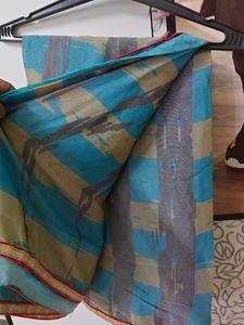 Pretty Blue Saree With Bright Red Border