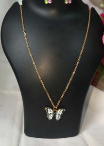 Butterfly Metal Combo White-M Necklace &amp; Earring