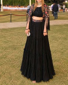 Black Tiered 3 Piece lehenga set