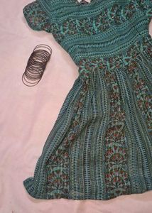 Beautiful Teal Floral Printed Flared Kurti