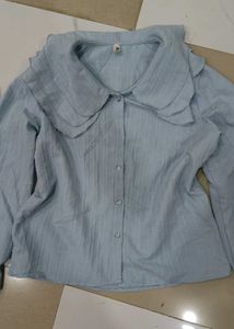 Light Blue Ruffled Collar Blouse