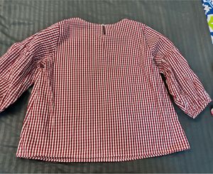 Korean Red Gingham Puff Sleeve Top