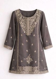 Elegant Grey Embroidered Gharara Suit