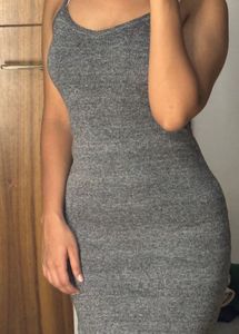 Grey Ribbed Bodycon Midi Dress