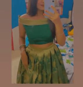 Emerald Green Off-Shoulder blouse lehanga