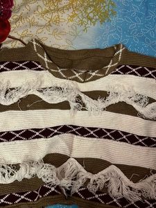 Striped Fringe Knit Sweater