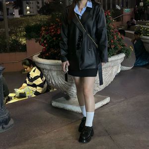 Black Faux Leather Trench Coat