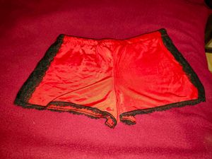Red Satin Pajama Set with Black Lace