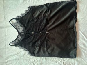 Satin Pajama Set with Lace Trim