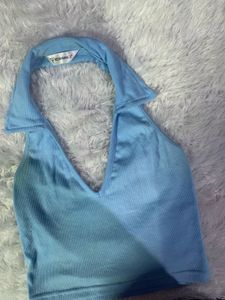 Cute Light Blue Collared Halter Top