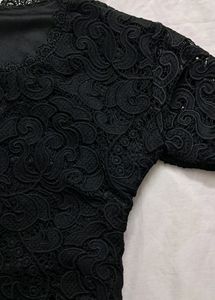Florally Handcrafted Black Straight Top