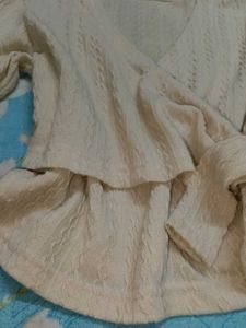 Cream Wrap Style Long Sleeve Top