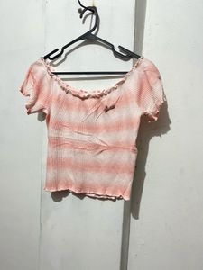 Pink Striped Off-Shoulder Crop Top