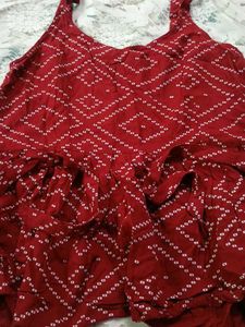 Red Bandhani Print Flared Top