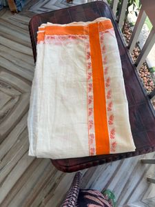 Elegant Kerala Saree with Orange Border