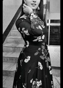 Floral Print Black Ethnic Gown 'M' SIZE