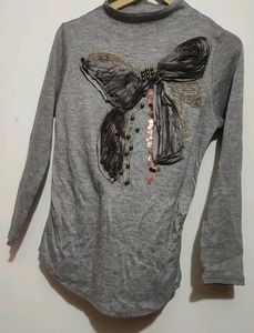 Grey Winter Butterfly Print Full Sleeves Top
