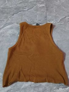 Brown Ribbed Crop Tank Top with Alien Patch