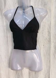 12249. Chic Black Halter Neck Crop Top