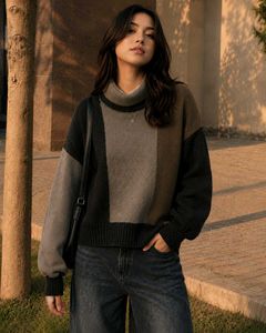 Colorblock Turtleneck Sweater