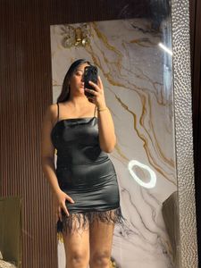 Satin Camisole with Feather Trim