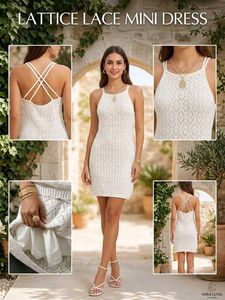 White Lattice Lace Mini Dress