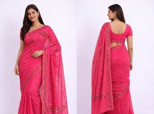 Elegant Pink Embroidered Saree