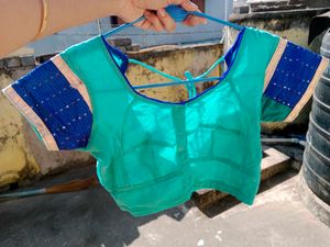 Elegant Teal Embroidered Saree &amp; Blouse