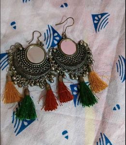 Boho Tassel Earrings Mirror Work
